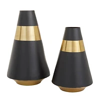 Black Metal Modern Vase, Set of 2" 14", 11"