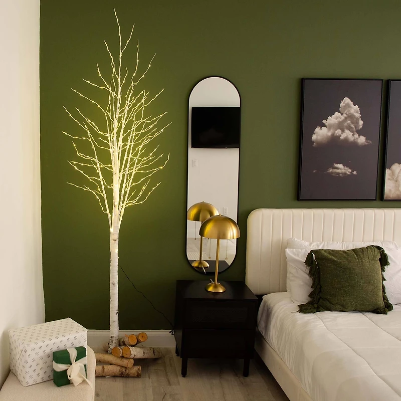 8ft. Pre-Lit White Birch Artificial Christmas Tree, Warm White LED Lights