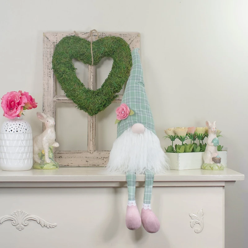 28" Green & White Plaid Spring Gnome with Dangling Legs Figure