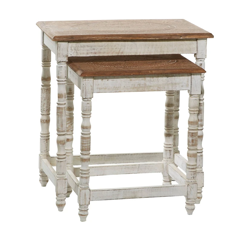 White Mango Wood Farmhouse Accent Table, 24" x 22" x 14"