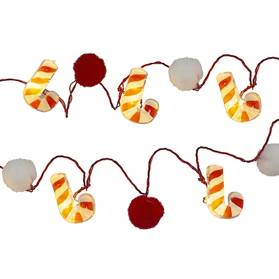 18ct. Warm White LED Pom Pom & Candy Cane String Lights on Red Wire by Ashland®
