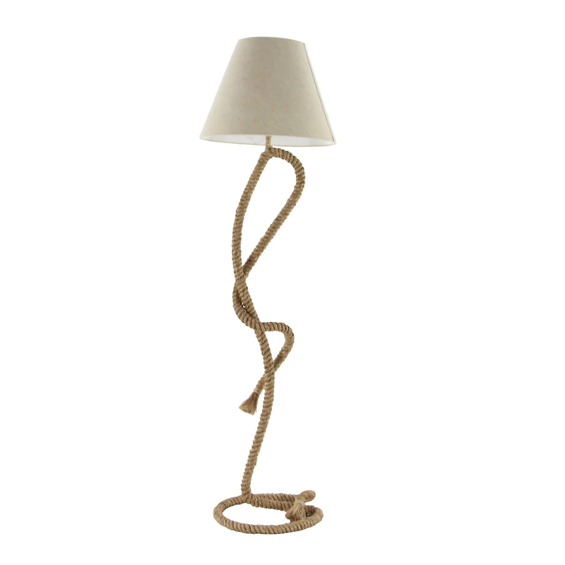 63" Brown Jute Rope & Iron Rustic Floor Lamp