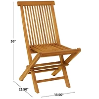 36" Brown Teak Wood Folding Outdoor Dining Chair Set