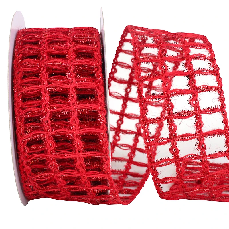 Reliant 2.5" x 10yd. Red Grand Jute Box Sparkle Wired Ribbon