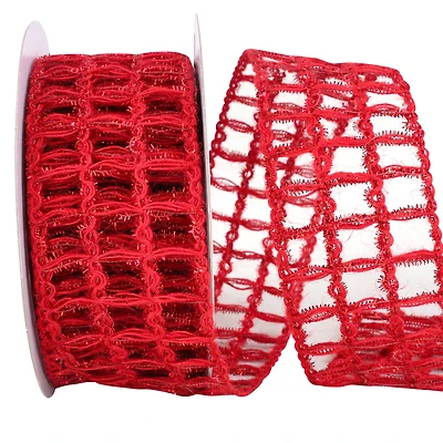 Reliant 2.5" x 10yd. Red Grand Jute Box Sparkle Wired Ribbon