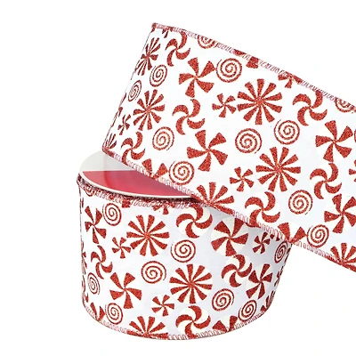 3.5" x 30ft. Red & White Peppermint Wired Glitter Ribbon by Celebrate It®