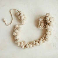 Hello Honey® 8ft. Cream Fabric Pom Pom Swag with Metallic Gold Thread