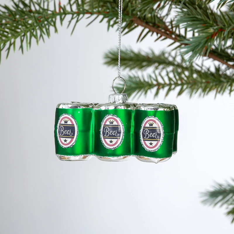 Hello Honey® 3.25" Green Beer 6-Pack Glass Ornament