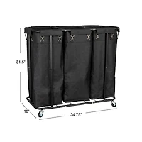 Household Essentials 34" Long Black 3-Bag Rolling Laundry Sorter