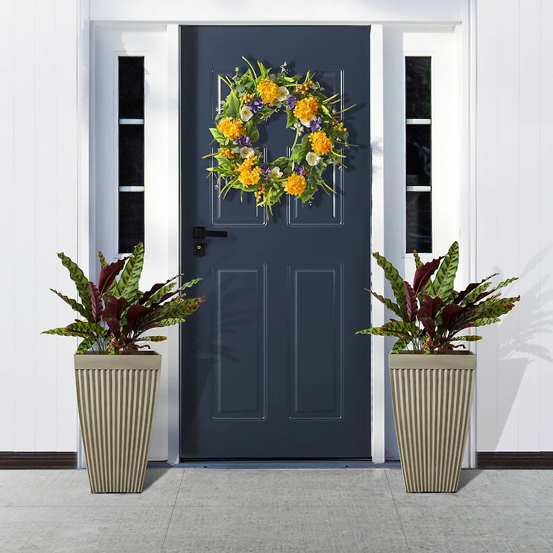 Glitzhome® 23" Eco-Friendly Oversized Faux Concrete Square Fluted Pot Planters