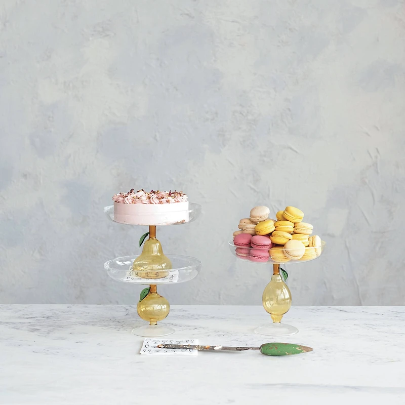 Hello Honey® 7.75" Pear Perfection Glass Food Pedestal