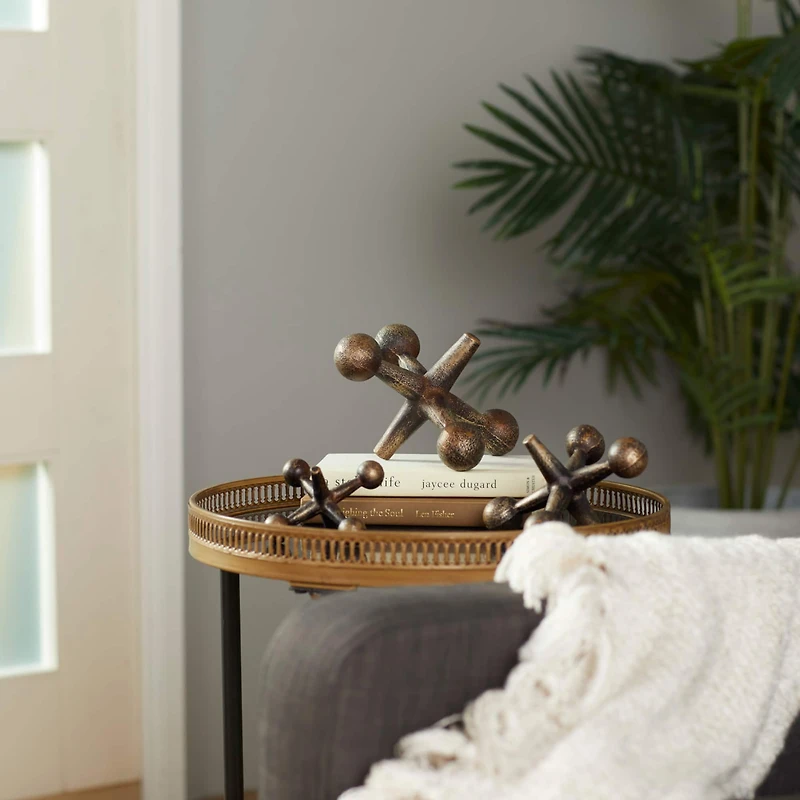 Gold Metal Modern Geometric Sculpture Set