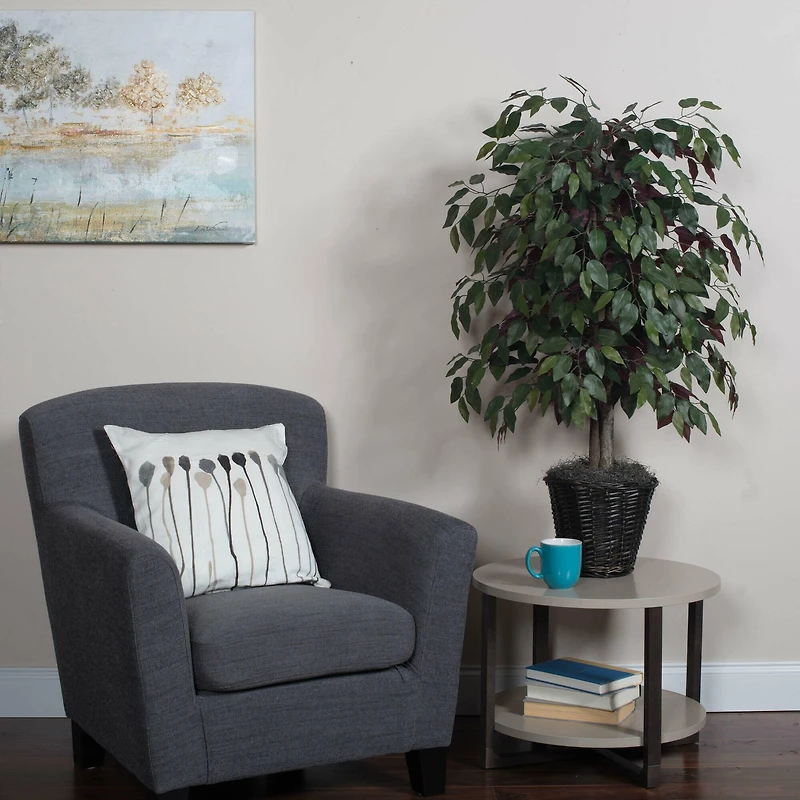 4ft. Artificial Capensia Bush with Rattan Basket