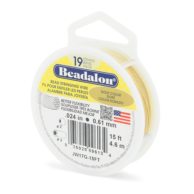 Beadalon® 0.61mm Gold 19 Strand Bead Stringing Wire, 15ft.