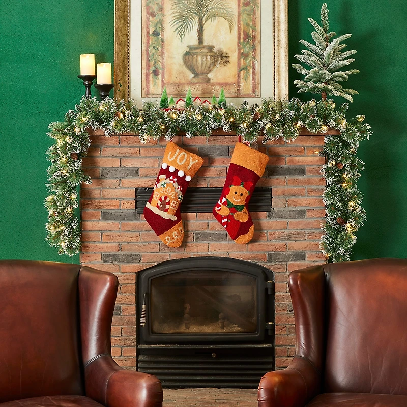 Glitzhome® 6ft. Pre-Lit Frosted Greenery Pinecones Christmas Garlands with Timers, 2ct.