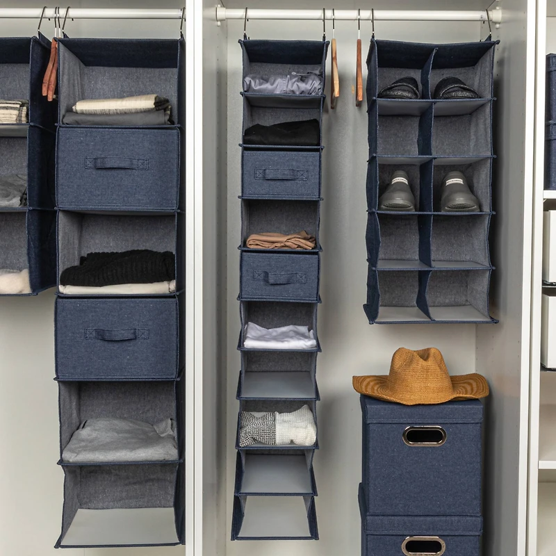 Household Essentials 48" Denim Cotton Blend & Plastic Hanging 10 Shelf Closet Organizer