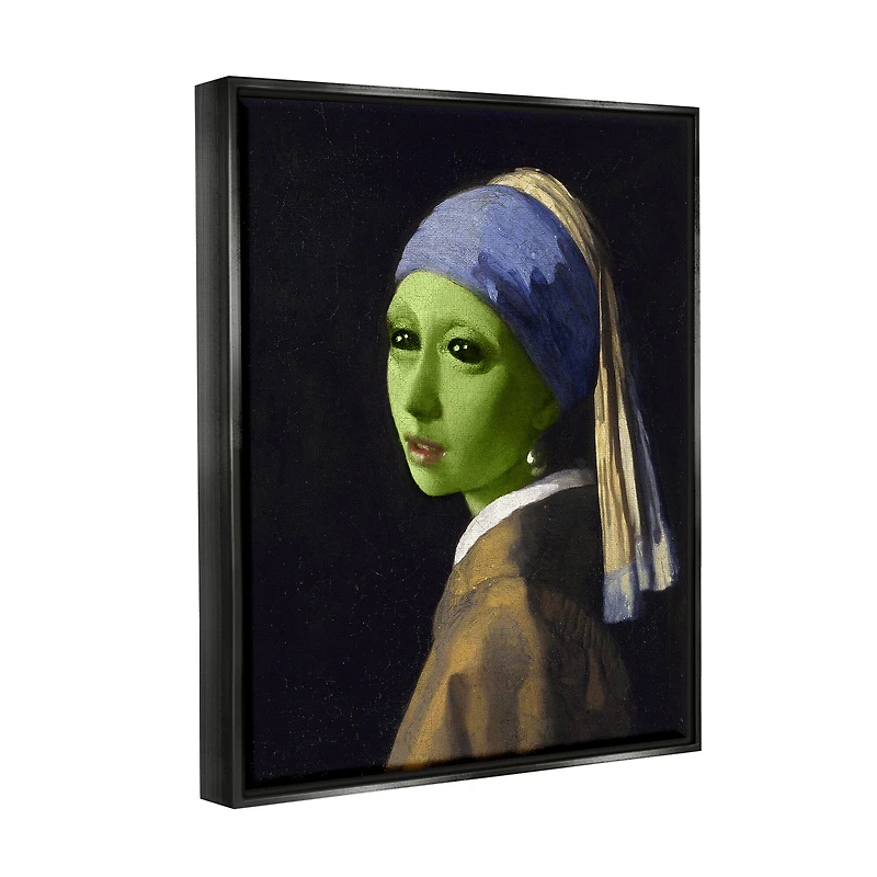 Stupell Industries Girl With Pearl Earring Alien Framed Floater Canvas Wall Art