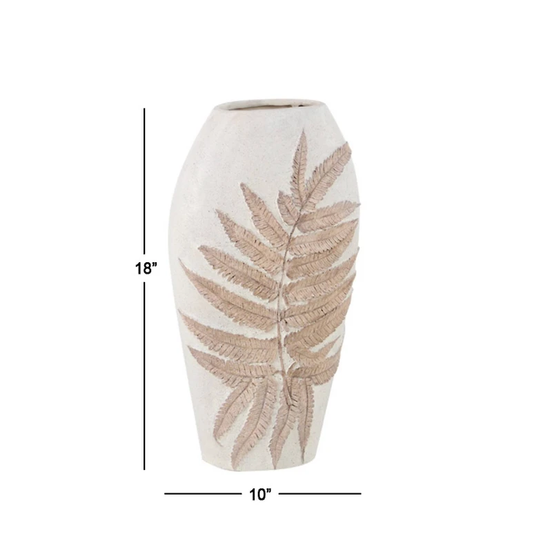 White Polystone Boho Style Vase, 18" x 10" x 6"