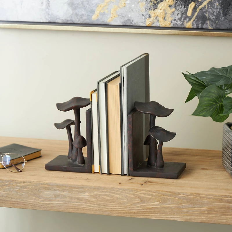 7.5" Dark Brown & Copper Mushroom Decorative Bookends, 2ct.