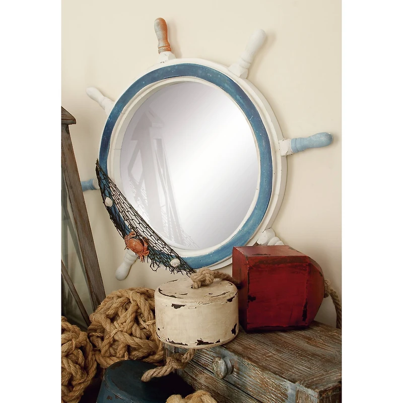 25'' White Coastal Wood Wall Mirror