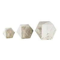 White Marble Geometric Cube Two-Toned Hexagon Sculpture with Cream & Copper Accents, 3ct.