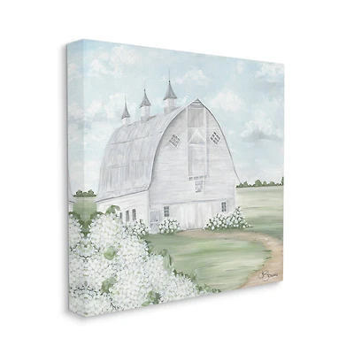 Stupell Industries Soft Country Landscape White Barn and Hydrangeas Canvas Wall Art