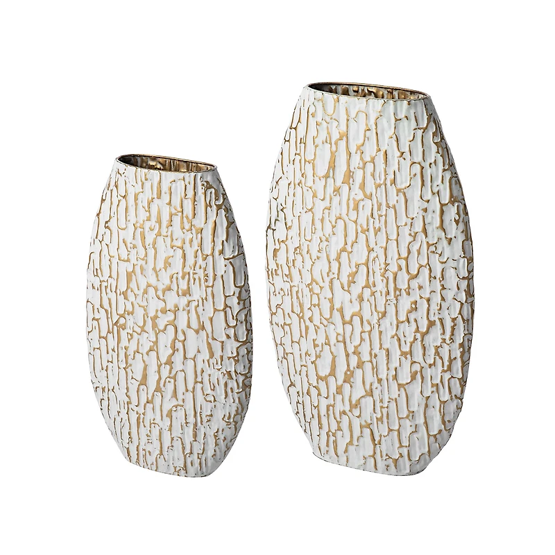 Glitzhome® Gold & White Oval Textured Metal Floor Vases Set