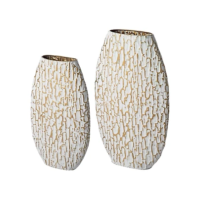 Glitzhome® Gold & White Oval Textured Metal Floor Vases Set
