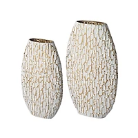Glitzhome® Gold & White Oval Textured Metal Floor Vases Set