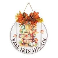 Glitzhome® 15" Fall Wood Round Word Sign Door Hanger