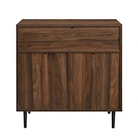 Walker Edison 32" Dark Walnut Modern Slanted Metal Door Accent Cabinet