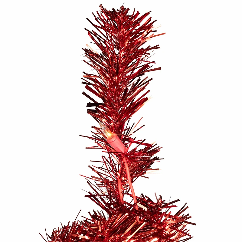 4ft. Pre-Lit Red Artificial Tinsel Christmas Tree, Clear Lights