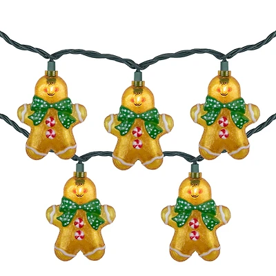 10ct. Gingerbread Man Christmas String Lights with Green Wire