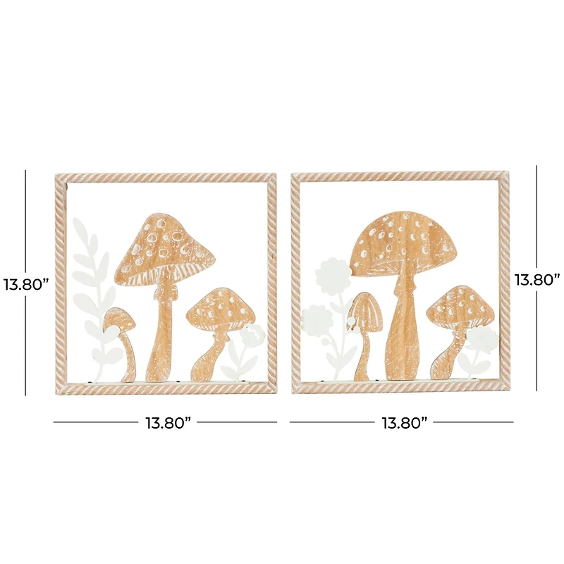 Brown Mushroom Cutouts with Carved Twisted Frames and White Floral Accents Set