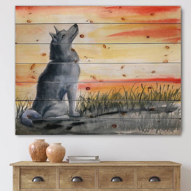 Designart - Grey Wolf Howling At The Moon