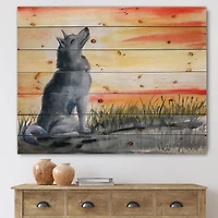 Designart - Grey Wolf Howling At The Moon