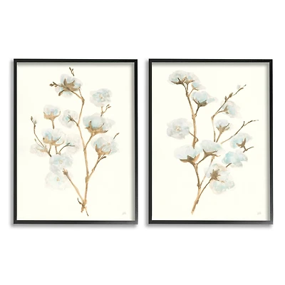 Stupell Industries Cotton Flower Stems Framed Wall Art Set