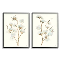 Stupell Industries Cotton Flower Stems Black Framed Wall Art Set