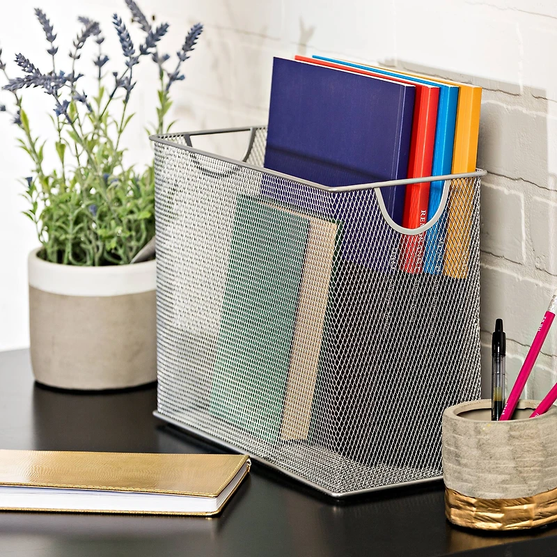 Silver Mesh Desktop File Organizer
