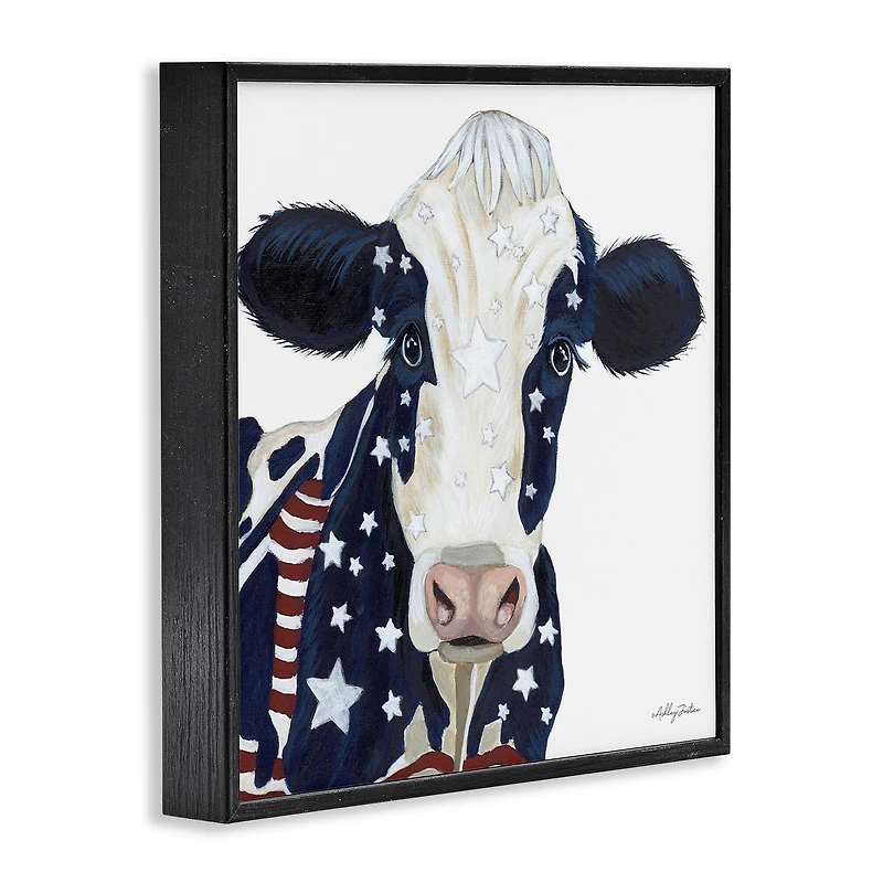 Stupell Industries Country Americana Cow Flag Pattern Framed Giclee Art