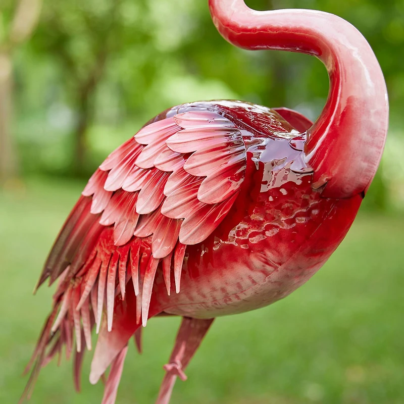 Glitzhome® 35.25" Metal Standing Flamingo Garden Statue with Stakes