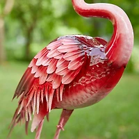 Glitzhome® 35.25" Metal Standing Flamingo Garden Statue with Stakes