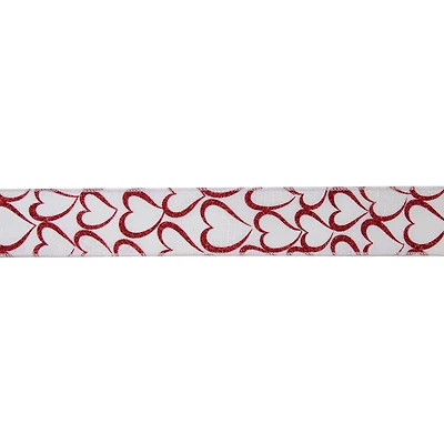 2.5" x 10yd. Glitter Flourish Hearts Valentine's Wired Craft Ribbon