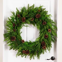 30in. Artificial Norfolk Mixed Pine Wreath with Pinecones