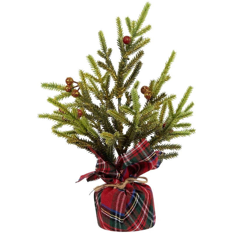 9" Unlit Glittered Pine with Berries Artificial Christmas Tree Set