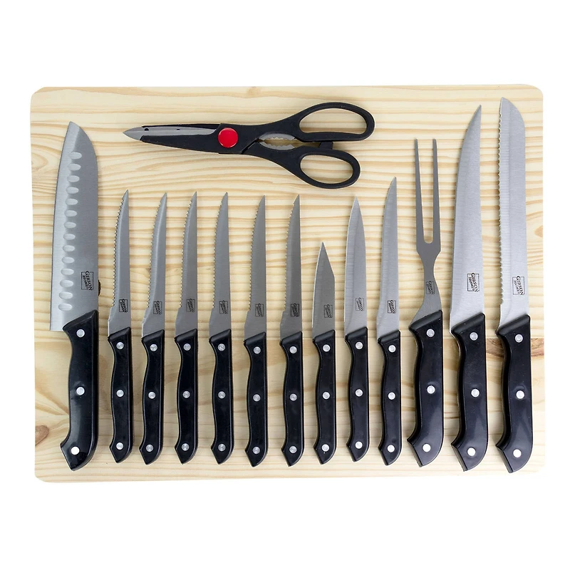 Gibson Home® Wildcraft 15-Piece Stainless Steel Cutlery Set with Pinewood Cutting Board