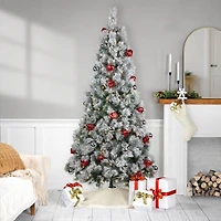 6ft. Pre-Lit Snowy Bristle Pine with Ornaments Artificial Christmas Tree, Clear Lights