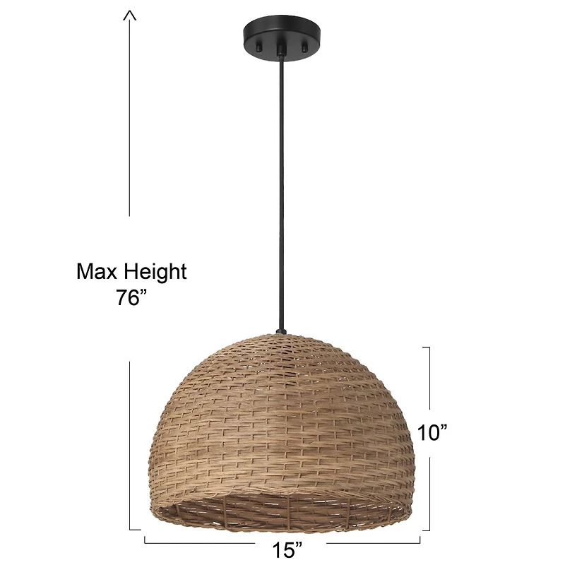 Hello Honey® Calypso Stained Natural Metal & Handwoven Wicker Dome Ceiling Light