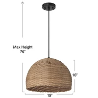 Hello Honey® Calypso Stained Natural Metal & Handwoven Wicker Dome Ceiling Light