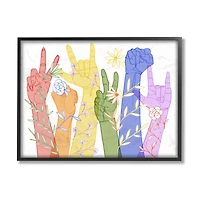 Stupell Industries Rainbow Peace Love Caring Hand Signs ASL Framed Wall Art
